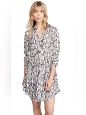 A.L.C. Isobel Snake Print Silk Shirt Dress Mini Neutral Python Print Size 0